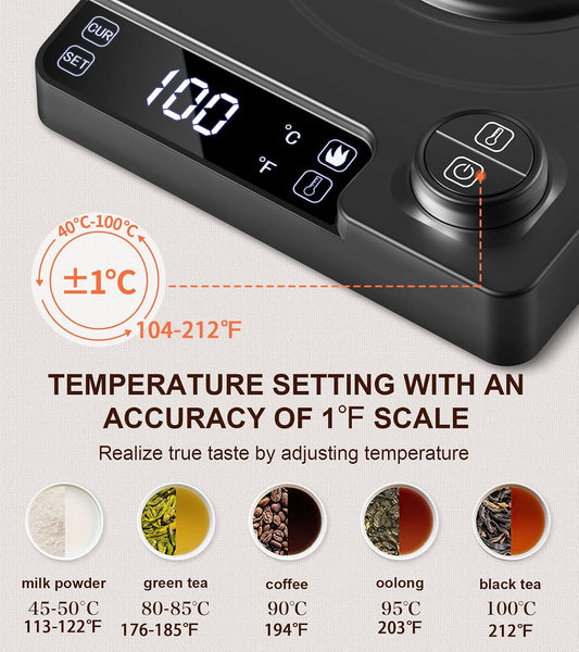 Gooseneck Electric Kettle with ±1°F Temperature Control - 1.0L Pour Over Coffee Kettle & Tea Maker, 1200W Fast Heating, 24H Keep Warm, Built-in Brew Timer, 100% Stainless Steel Interior