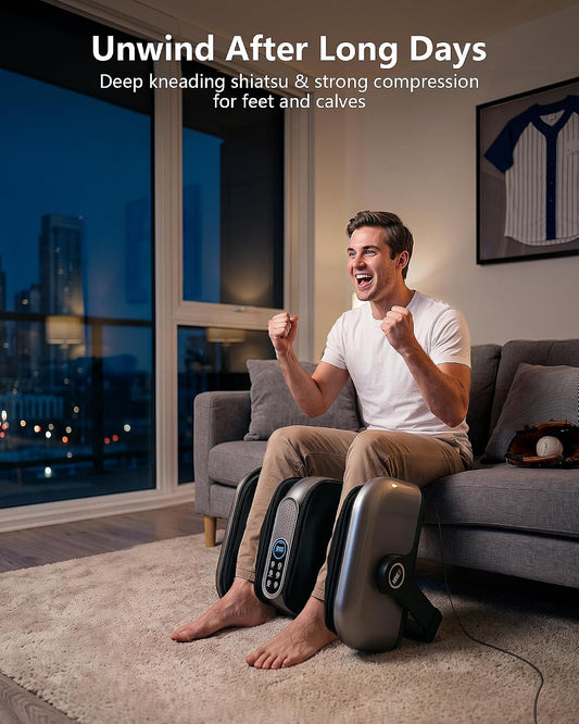 JZBRAIN Pro Electric Shiatsu Foot & Calf Massager with Heat, Size 12.5 | Deep Roller Kneading, 9 Level Compression, 3 Level Vibration, 5 Preset Mode, 6 Timer, Remote Control, Gifts for Women & Men