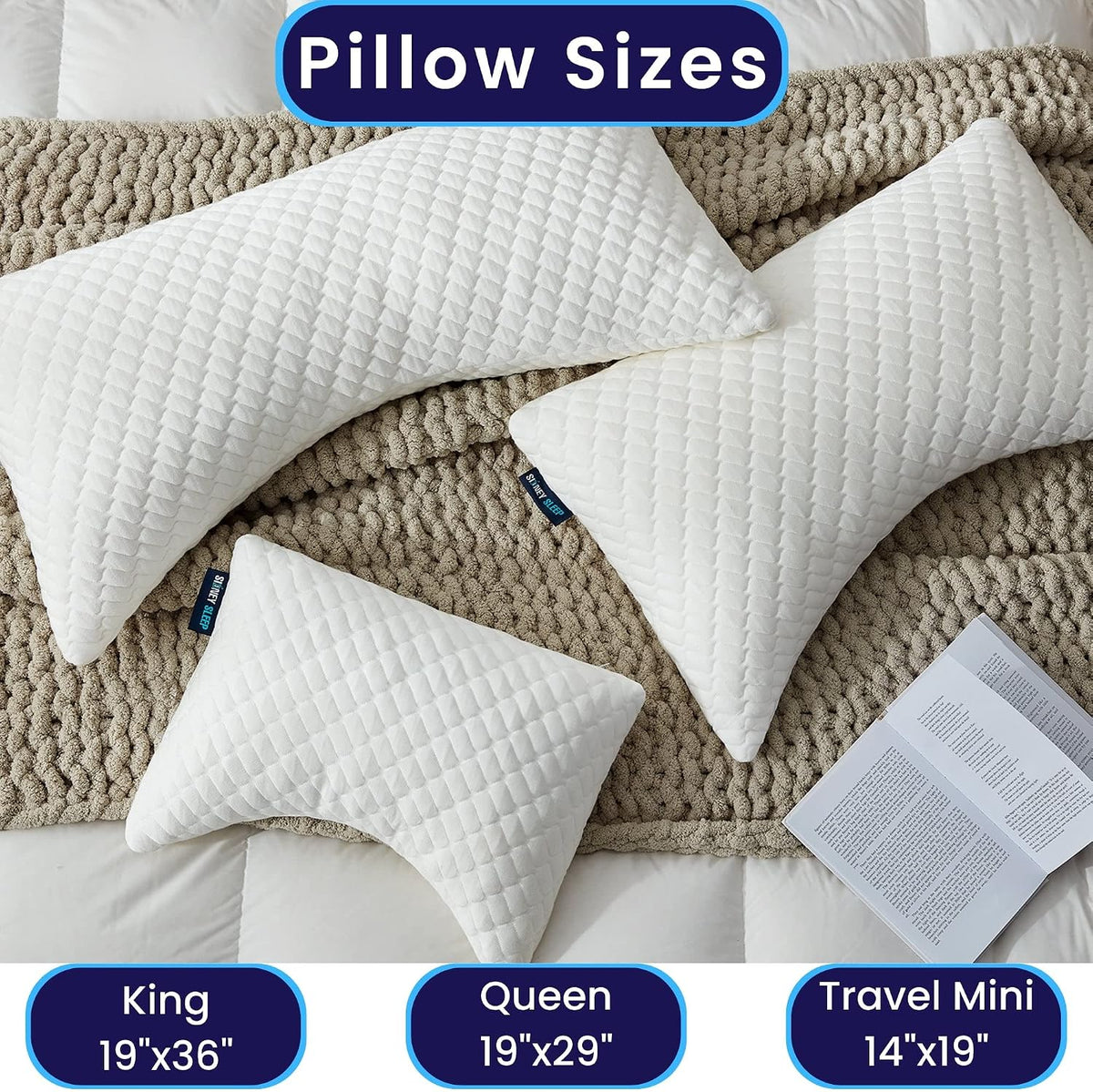 Sidney Sleep Adjustable Curved Pillows for Neck and Shoulder Support with Extra Shredded Fill - Cervical Contour Pillow for Side and Back Sleepers - Queen Size 19" x 29" CertiPUR-US Certified (White)