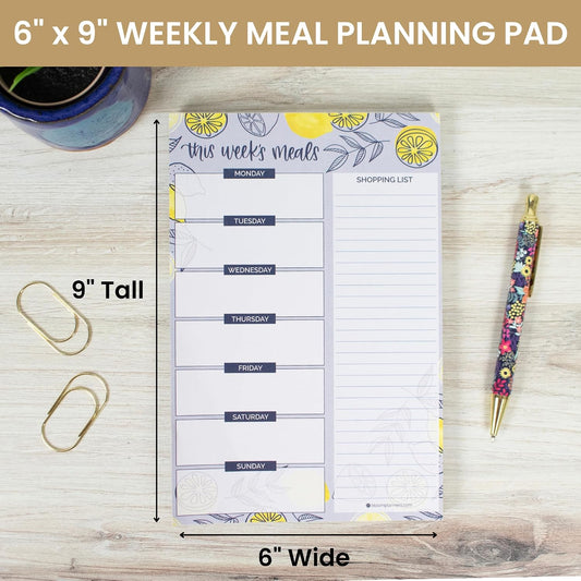 bloom daily planners Weekly Meal Planning Pad - Magnetic Hanging Refrigerator Menu Planner with Tear-Off Sheets & Perforated Grocery Shopping Lists - 6” x 9” (Pink Floral)