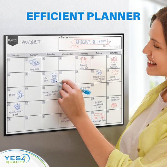 Magnetic Dry Erase Calendar 16x12 for Fridge with 3 Markers & Eraser | Strong magnetic dry erase calendar keeps schedules, meals and family plans organised on your fridge.