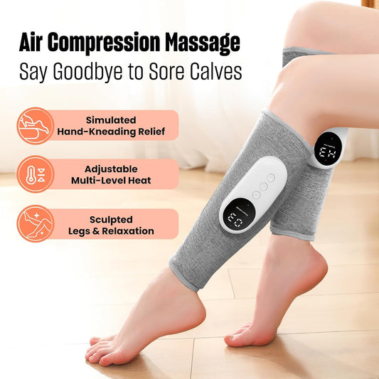 Leg Massager with Heat and Compression, Calf Massager for Circulation and Pain with 3 Intensities, 3 Modes, Restless Legs Syndrome Relief Compress Leg Machine, Gifts for Women (Pair) (Light Gray)