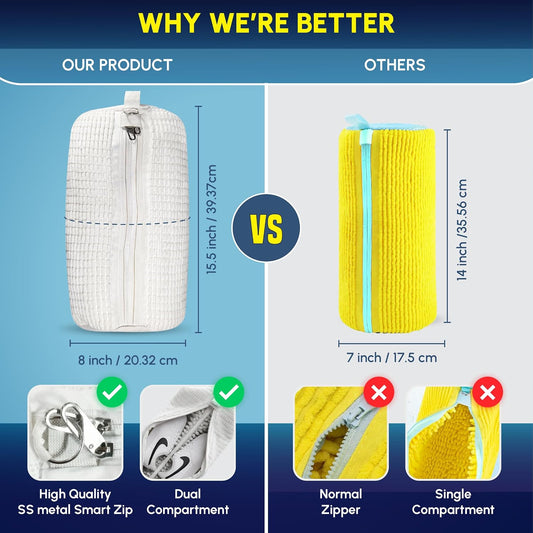 Shoe Washing Bag for Washing Machine, Reusable Shoes Laundry Bag with Zipper Lock, Dual Compartment for Sneakers, Trainers & Kids Shoes
