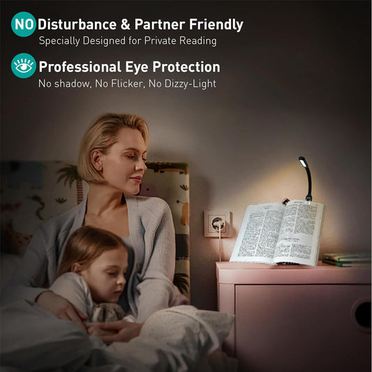 Rechargeable Book Light for Reading in Bed, 4 Color Temperatures Eye-Caring LED, Portable Clip On Reading Light with Magnetic Base, Hands-Free for Travel, Night Reading (Black)