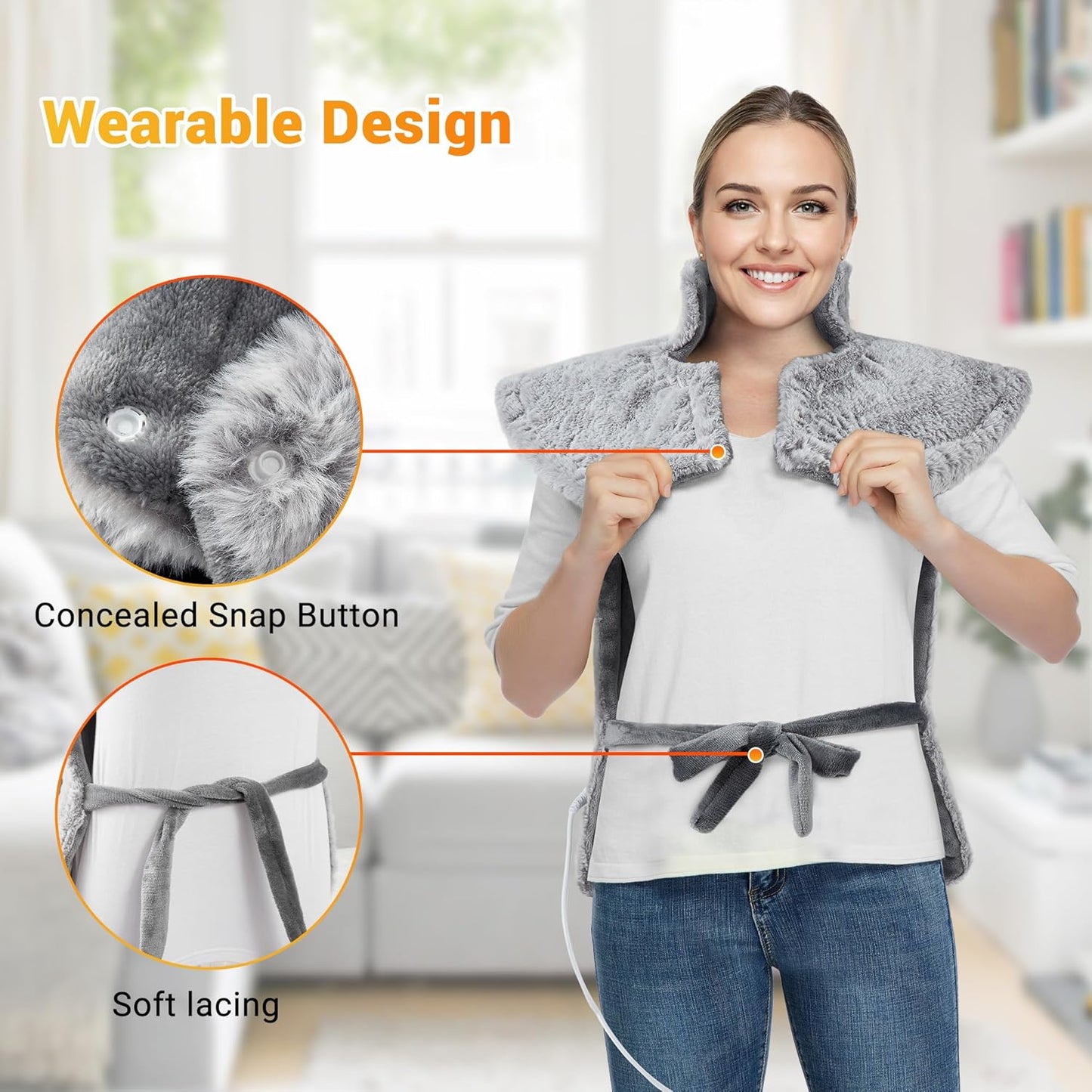 Massaging Heating Pad for Neck and Shoulders and Back Pain Relief | 24 x 35" Large Electric Heating Pad with 4 Vibration Motors, 2 Heat Levels, 4 Massage Modes, Auto Shut-Off, Wearable Design