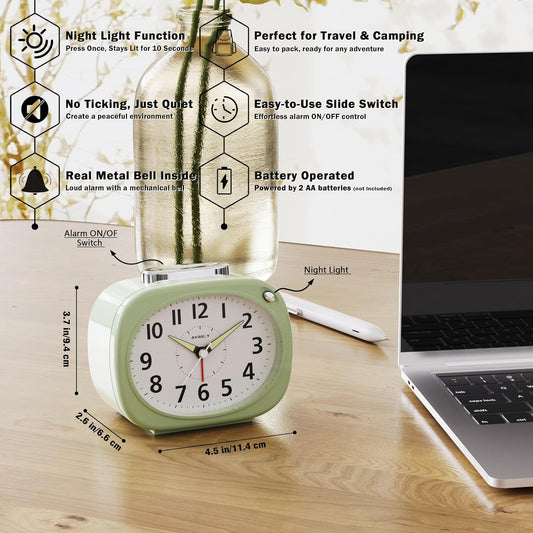 AYRELY® 4.5" Loud Analog Alarm Clock for Heavy Sleepers, 100 dB Alarm Sound | Mechanical Bell, Silent Quartz Desk Clock and Table Clock with 10-Second Night Light, Luminous Hands for Bedroom and Bedside