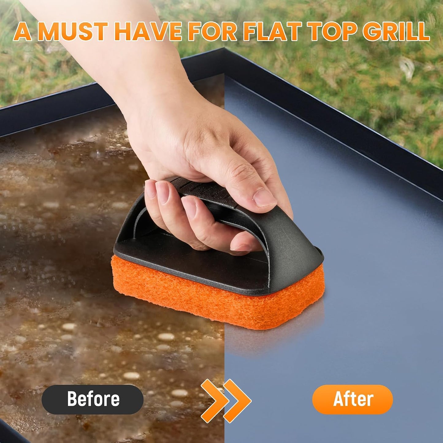 Grill Brick for Cleaning Flat Top, Heavy Duty Grill Stone Griddle Brick | Pumice Grill Cleaning Brick with Handle & Scraper, Griddle Cleaner for Removing Stubborn Grease, Rust (5 PCS)