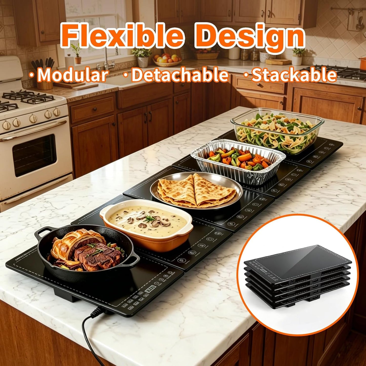 Electric Warming Tray 5-in-1 Food Warmers for Parties Buffet with 10 Temp & 24H Timer,41" x 15" Glass Warming Mat for Food Modular Warmers for Food Trays Buffet, for Family Women