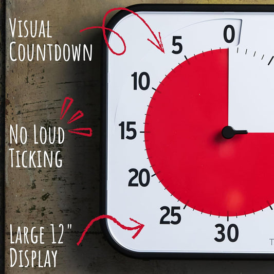 TIME TIMER 12 inch Visual Timer 60 Minute Kids Desk Countdown Clock with Dry Erase Activity Card, Also Magnetic for Classroom, Homeschooling Study Tool, Task Reminder, Home and Kitchen Timer
