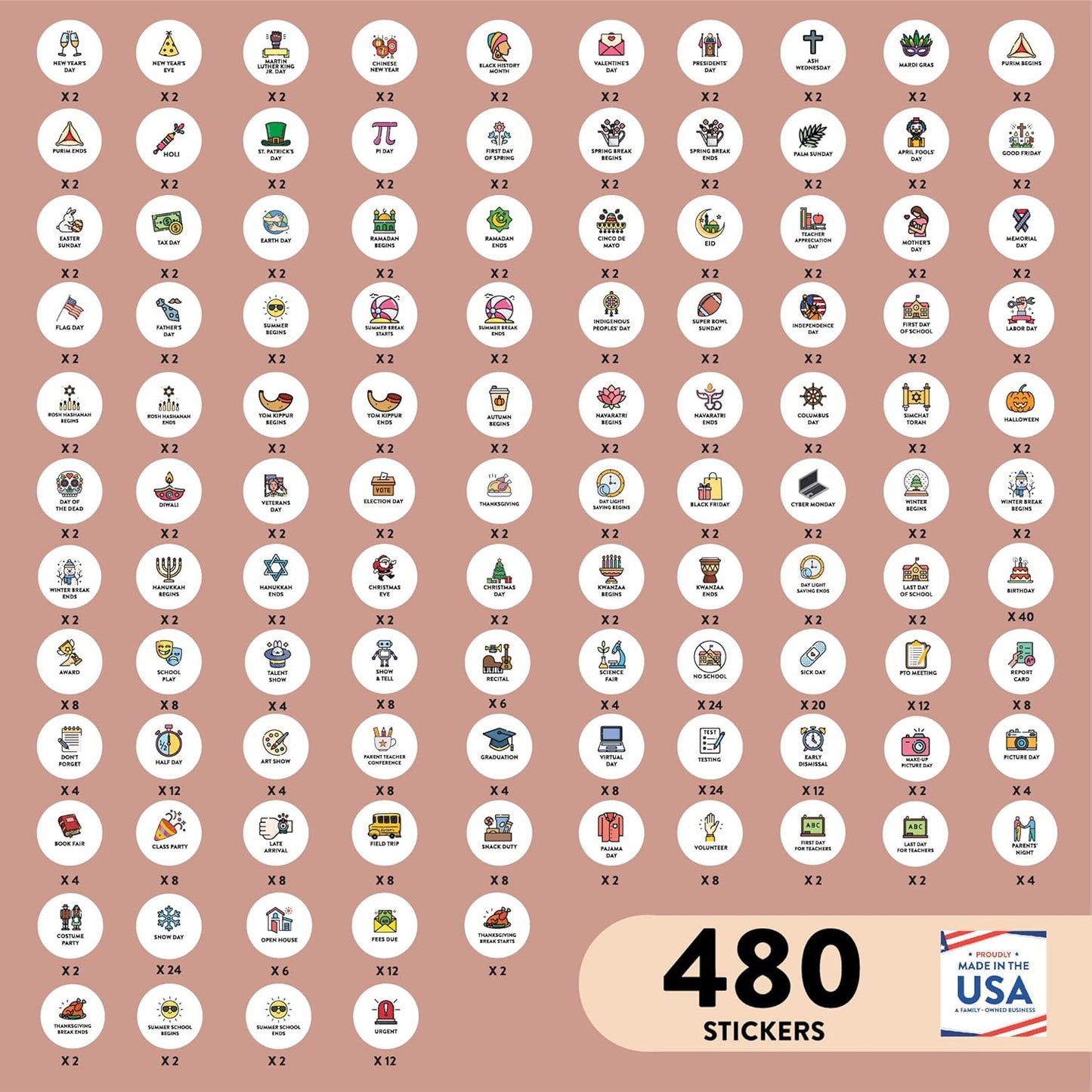 Andaz Press Colorful 7 Days of Week Stickers, Day Week Calendar Stickers for Adults Planner Day Dots Food Labels for Food Containers Date Calendar Planner Stickers Week Day Sticker Labels, 480-Pack