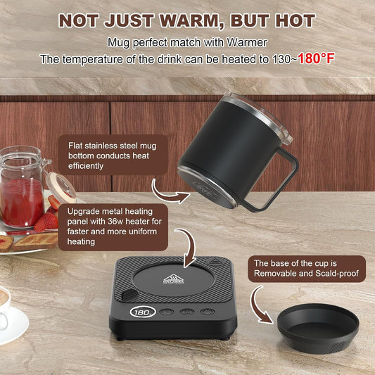 Felibeaco Coffee Mug Warmer & Mug Set for Desk, Smart Coffee Cup Warmer with 16oz Heated Mug, Cup Heater with Auto Shut Off for Office/Home, Coffee Gifts for Women/Men/Dad on Father‘s Day, White