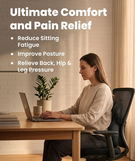 Everlasting Comfort Lumbar Support Pillow for Office Chair - Memory Foam Back Cushion for Car Seat - Promotes Better Posture, Back Pain Relief - Ideal for Gaming and Desk Chairs