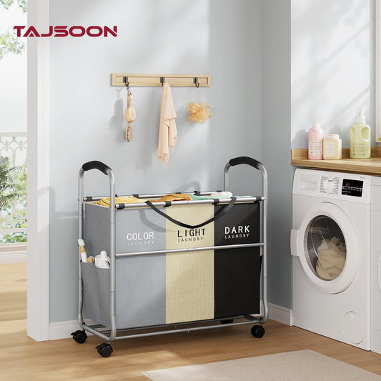 Laundry Sorter 4 Sections with Removable Bags, 4 Colors | Laundry Separator Hamper with Heavy Duty Lockable Rolling Wheels, Laundry Divider for Dirty Clothes Storage, 4 Colors