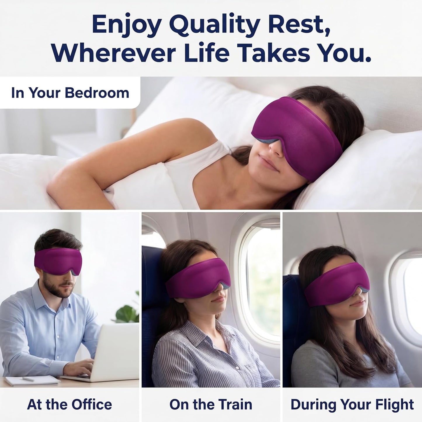 100% Blackout Weighted Sleep Mask: 3D Contoured Eye Mask with Full Coverage for Lash Extension - Soft Memory Foam,Adjustable Size - Eye Cover for Airplane Travel Essential,Meditation Blindfold