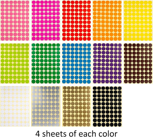 JANYUN 3920 Pcs 3/4" Color Dot Stickers,Colored Coding Labels Circle Dots 14 Assorted Colors 0.75 Inch Colored Round Labels Stickers Dot with Zipper File Pocket for Office Classroom Student | 14 Assorted Colors 0.75 Inch Round Labels Stickers Dots with