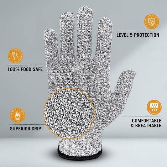 Evridwear Level 5 Cut Resistant Gloves with Non-Slip Grip, 2 Pairs | HPPE Material, Food Safe, Comfortable & Breathable, Kitchen, Crafting & DIY Projects(M, Pink+Gray)