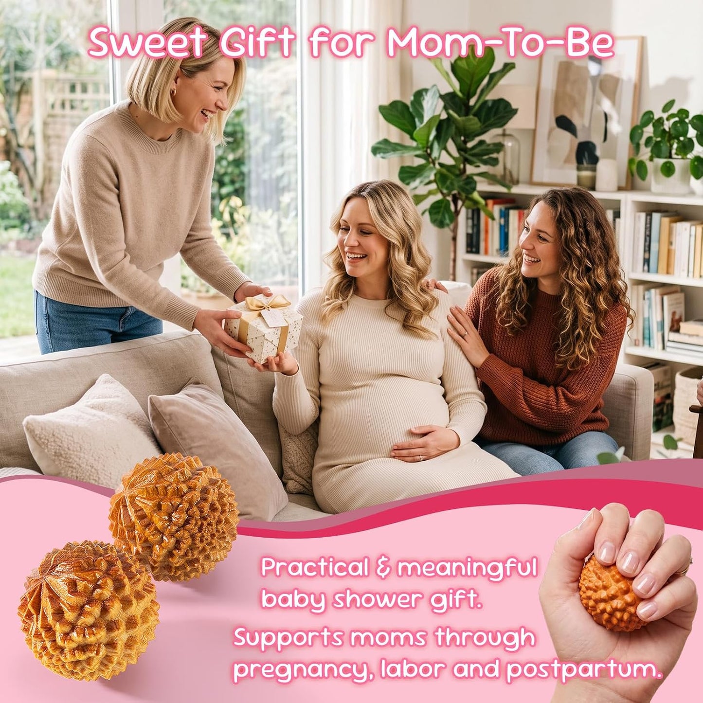 SIMPOR 2 Pcs Wooden Massage Ball, Acupressure Ball for Labor & Delivery, Birthing Comb Alternative for Birth Contraction Relief, Spiky Ball, Birth Comb & Labor Essentials Gift