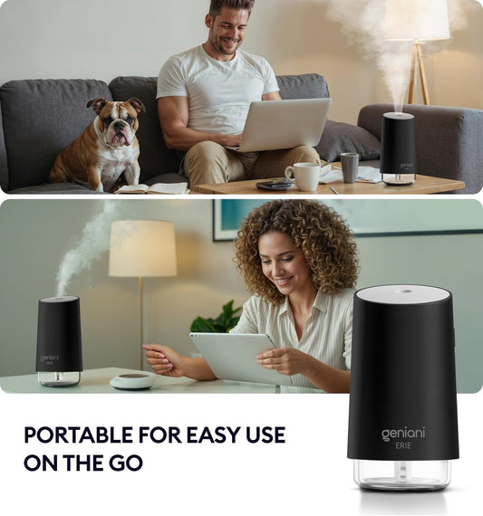 GENIANI Portable Cool Mist Humidifiers for Bedroom & Office - Ultrasonic Humidifier for Home, Baby, Small Room with Auto Shut Off, 250ML Easy to Clean Water Tank