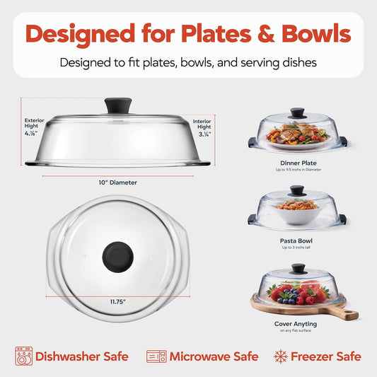 Bezrat Glass Microwave Cover with Silicone Knob and Handles, Splatter Guard Lid, BPA Free, Dishwasher Safe (Black)