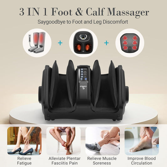 Shiatsu Foot Calf Massager with Heat & Remote, FSA Eligible HSA | 6-Level Compression, 3 Modes Kneading for Neuropathy Plantar Fasciitis, 360° Adjustable Bar for Feet Ankles Calves, Size 14
