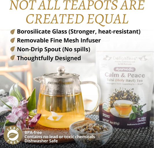 Premium Glass Teapot with Removable Stainless Steel Infuser (personal-sized, 15oz) – Borosilicate Glass – Non-Drip Spout – Modern Tea Pot for Loose Leaf Tea – Elegant Gift-Ready Box