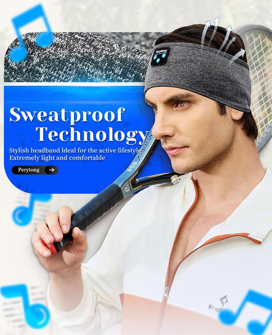 Perytong Sleeping Headphones Bluetooth Headband, Soft Long Time Play Sleeping Headsets with Built in Speakers Perfect for Workout,Running,Yoga,Travel, Darkgray