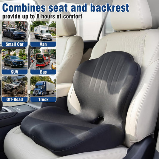 Car Seat Cushion Office Chair Cushion with Lumbar Support Pillow | Ergonomic Seat Cushion for Relieve Sciatica & Tailbone Pain, Ideal for Car Driving Truck Office Chairs Wheelchairs Home Use