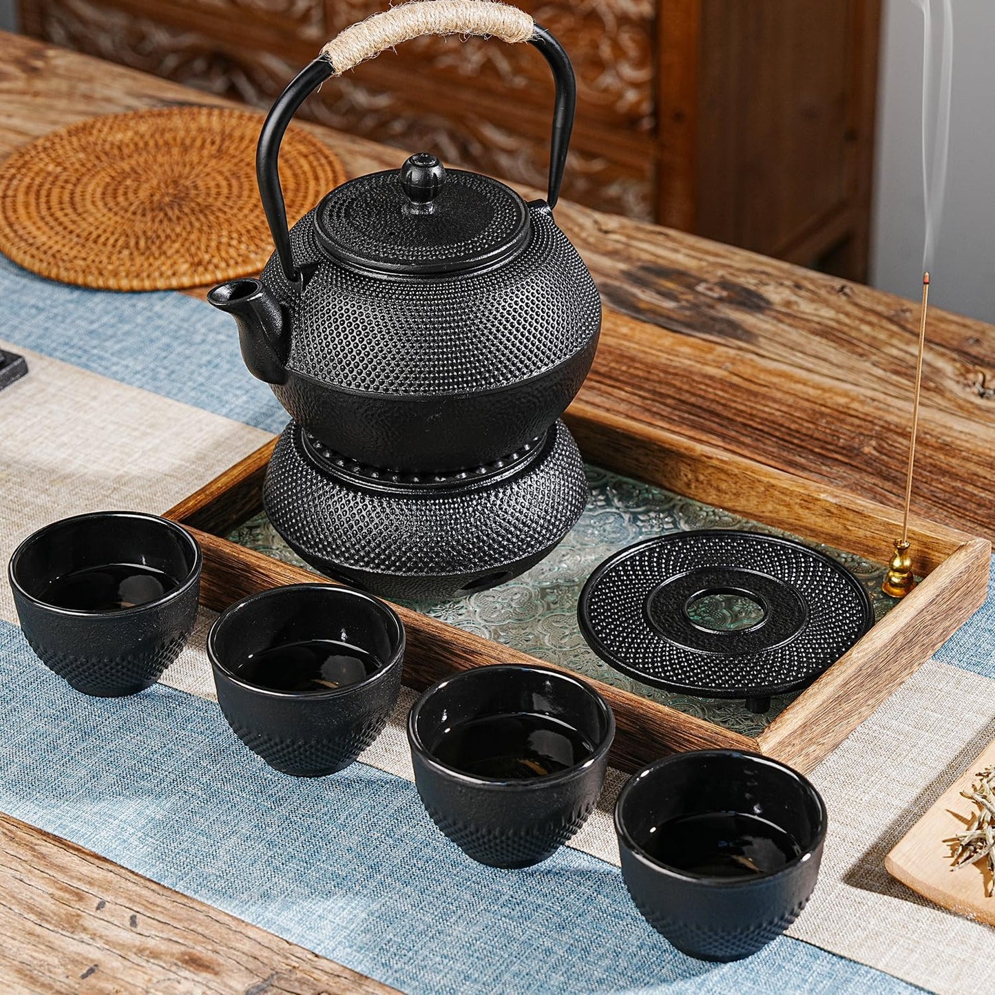 Sungmor Black Cast Iron Teapot Warmer - Base with Candle Holder | Heat Retaining Stand for Tetsubin or Glass & Ceramic Teapots