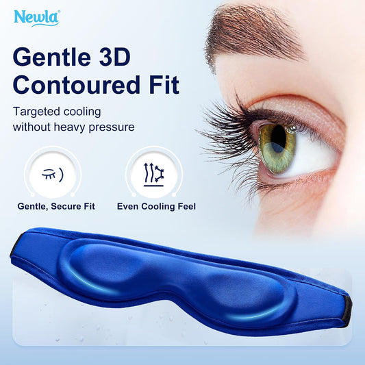 Cooling Gel Eye Mask for Puffy Eyes, 3D Contoured Fit Cold Compress | Reusable Ice Pack, Ergonomics Eye Cups for Efficiency Cooling , Flexible Soft Gel, Adjustable Ttrap, Even Cooling, Blue