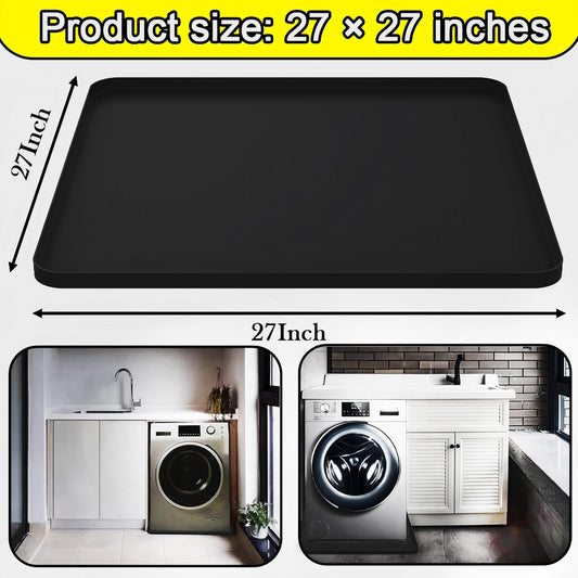 27×27inch Washer Drain Pan Silicone Mat, With Raised Edge Washing Machine Silicone Mat, Multi-function Non Slip, Soft Foldable Portable Waterproof Pad(black)