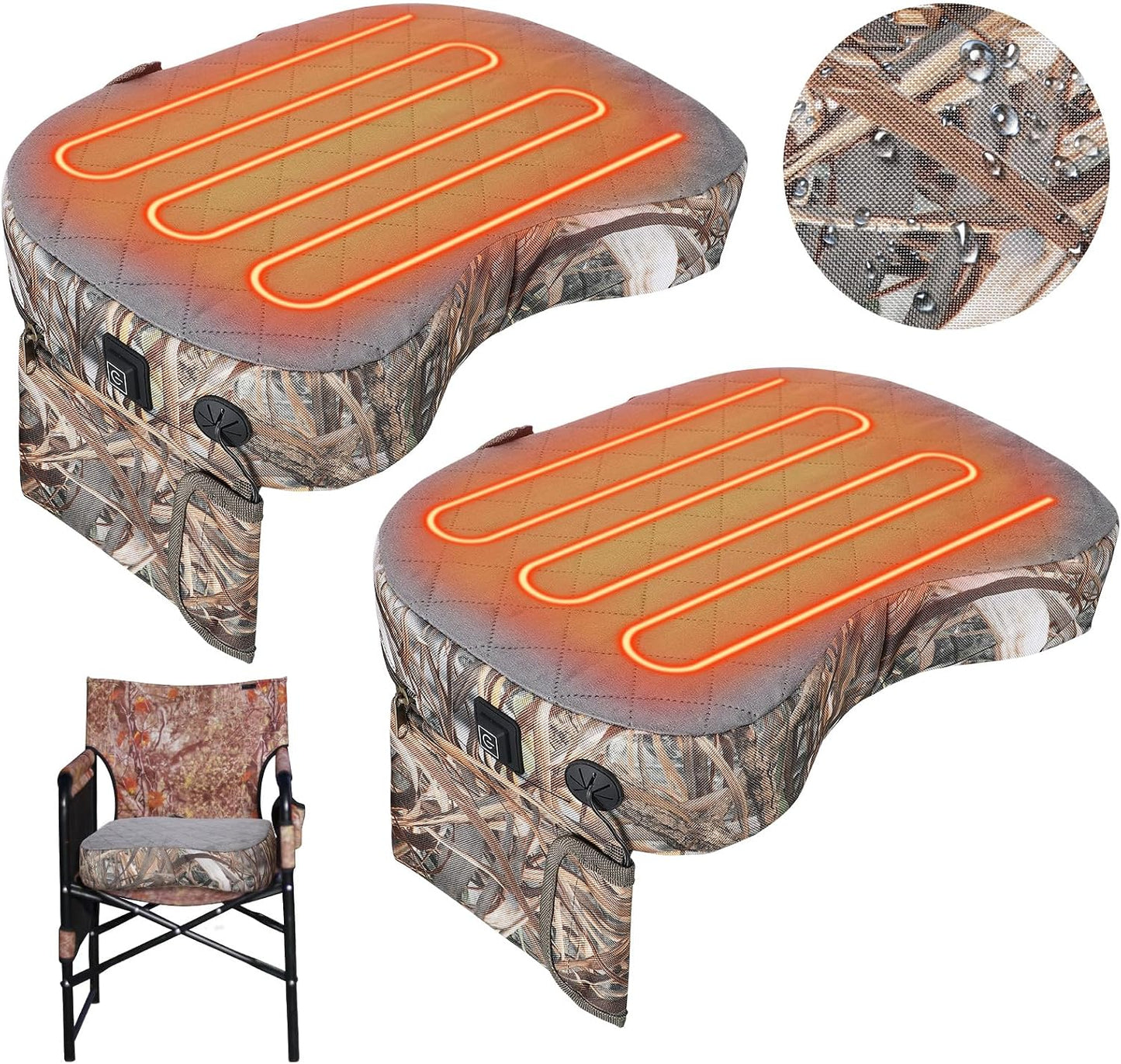 Thyle 2 Pcs Tree Stand Heated Seat Cushion Waterproof Hunting Reed Camo | USB Powered Heating, Foldable for Tree Stand Ice Fishing Camping, Portable Outdoor Use, Power Bank Not Included