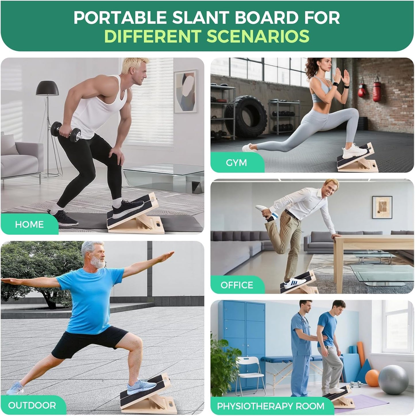 Slant Board for Calf Stretching, 5 Angle Portable Adjustable Calf Wooden Stretch Board with Training Poster, 300lb Weight Capacity for Ankle Heel Feet Leg Knees Physical Therapy Equipment