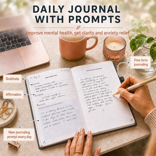 Life & Apples Daily Journal for Women, Guided with Prompts, Rose Gold | Guided journal with prompts, CBT therapy & self-care journaling notebook for mental health, anxiety relief and reflection
