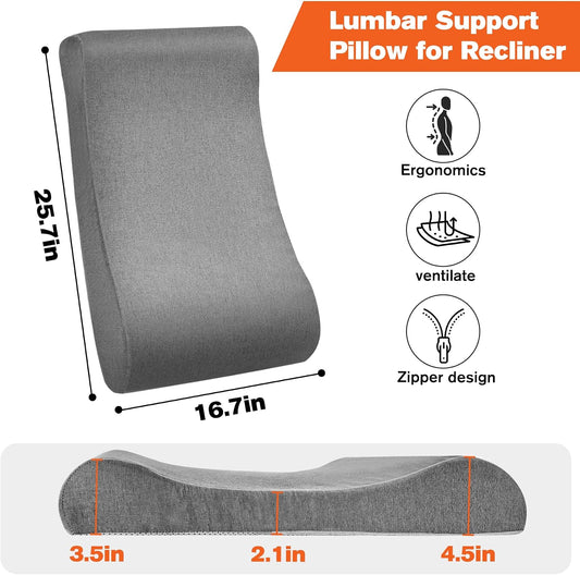 JZHLLA Recliner Neck and Lumbar Support Cushion for Recliner Couch & Glider Chair, Ergonomic S-Shaped Backrest Pillow, Breathable Cotton-Linen Foam, Non-Slip Backing, Removable Cover(Grey)