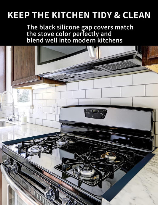 Donpearl 30 inch Black Stove Gap Covers (2 Pack), Silicone Gap Filler for Stove and Counter, Oven Edge Side Gap Guards, Kitchen Range Crumb Catcher Strips between Stovetop and Countertop