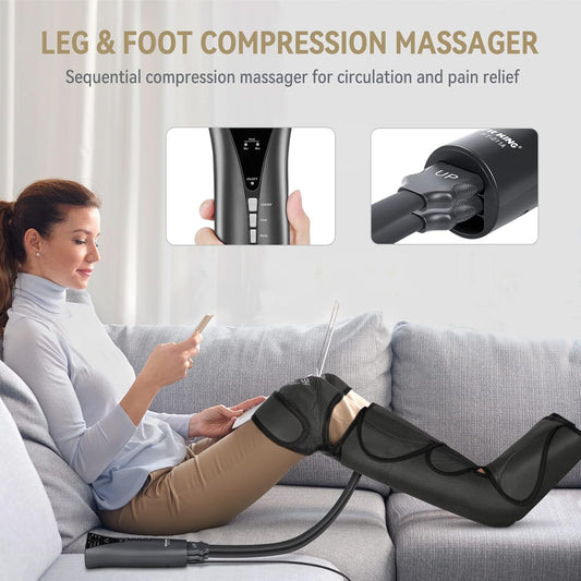 FIT KING Foot & Leg Compression Massager with Knee Heating for Circulation | FSA-HSA, Adjustable Leg Wraps, Size Extensions, 3 Modes 3 Intensities, Helpful for Pain Edema RLS, Great Gift for Wife Mom