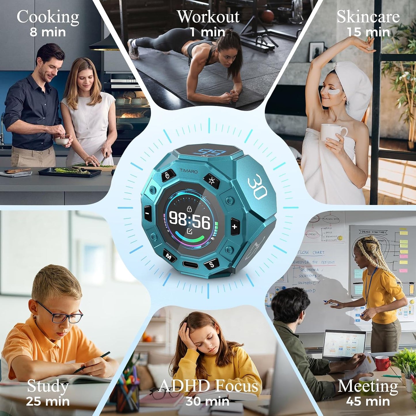 TIMARO Flip Pomodoro Timer with 3/5/10/25/30 Min Presets | Magnetic Productivity Timer with Custom Countdown & Stopwatch, Visual Focus clock for Study, Work, ADHD & Kitchen