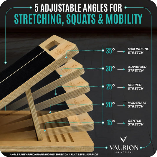 Portable Wood Slant Board, Adjustable Squat Wedge, Calf Stretch | Foldable Wood Slant Board, 5 Adjustable Angles (20–40°); Calf Stretch, Squat Wedge, Heel-Elevated Squats, Ankle Mobility