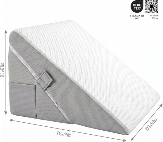 Bed Wedge Pillow, Foam Wedge Pillow for Sleeping, Reading, Sitting Up and Leg Elevation, 2 Piece Wedge Pillow Set