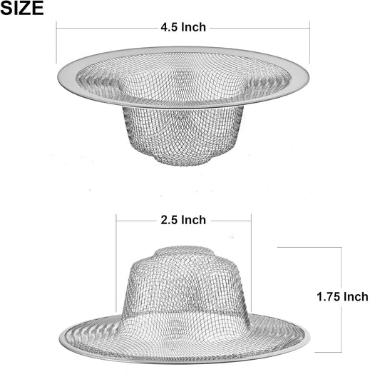 2 Pack - 4.5" Top / 3" Mesh Basket - Kitchen Sink Drain Strainer Stainless Steel Large Food Catcher. Fast Flow and Effective Full Mesh Basket
