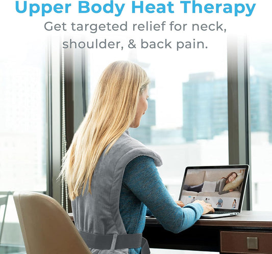 Pure Enrichment PureRelief XL Extra-Long Back & Neck Heating Pad, Safe Heat Therapy for Sore Muscles, Pain, & Cramps in Neck, Back, & Shoulders, 4 Heat Settings w/Auto Shut-Off, Soft Fabric (Gray)