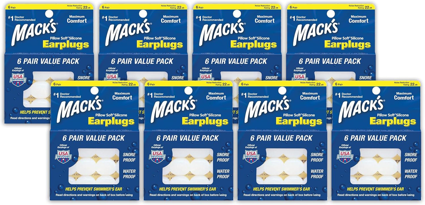 Mack's Pillow Soft Silicone Earplugs - 6 Pair (Pack of 2), Value Pack – The Original Moldable Silicone Putty Ear Plugs for Sleeping, Snoring, Swimming, Travel, Concerts and Studying