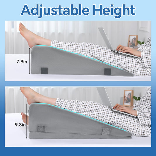 HOMBYS Leg Elevation Pillows for After Surgery, 2-in-1 Wedge Pillow with Leg Lifter for Hip Ankle Pain Relief, Adjustable Height Knee Surgery Recovery Equipment to Elevate Foot (Gray)