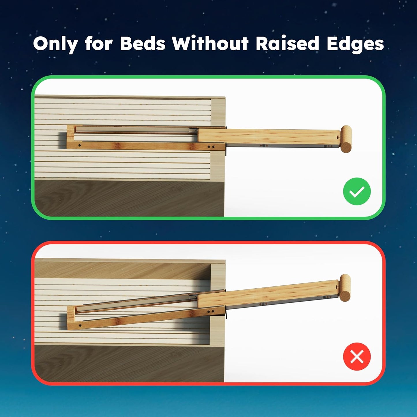Retractable Bamboo Bedside Shelf – Stowy, The Bedside Organizer for Box Springs, Flat Base and Platform Beds – Bedside Caddy and CPAP Nightstand Solution