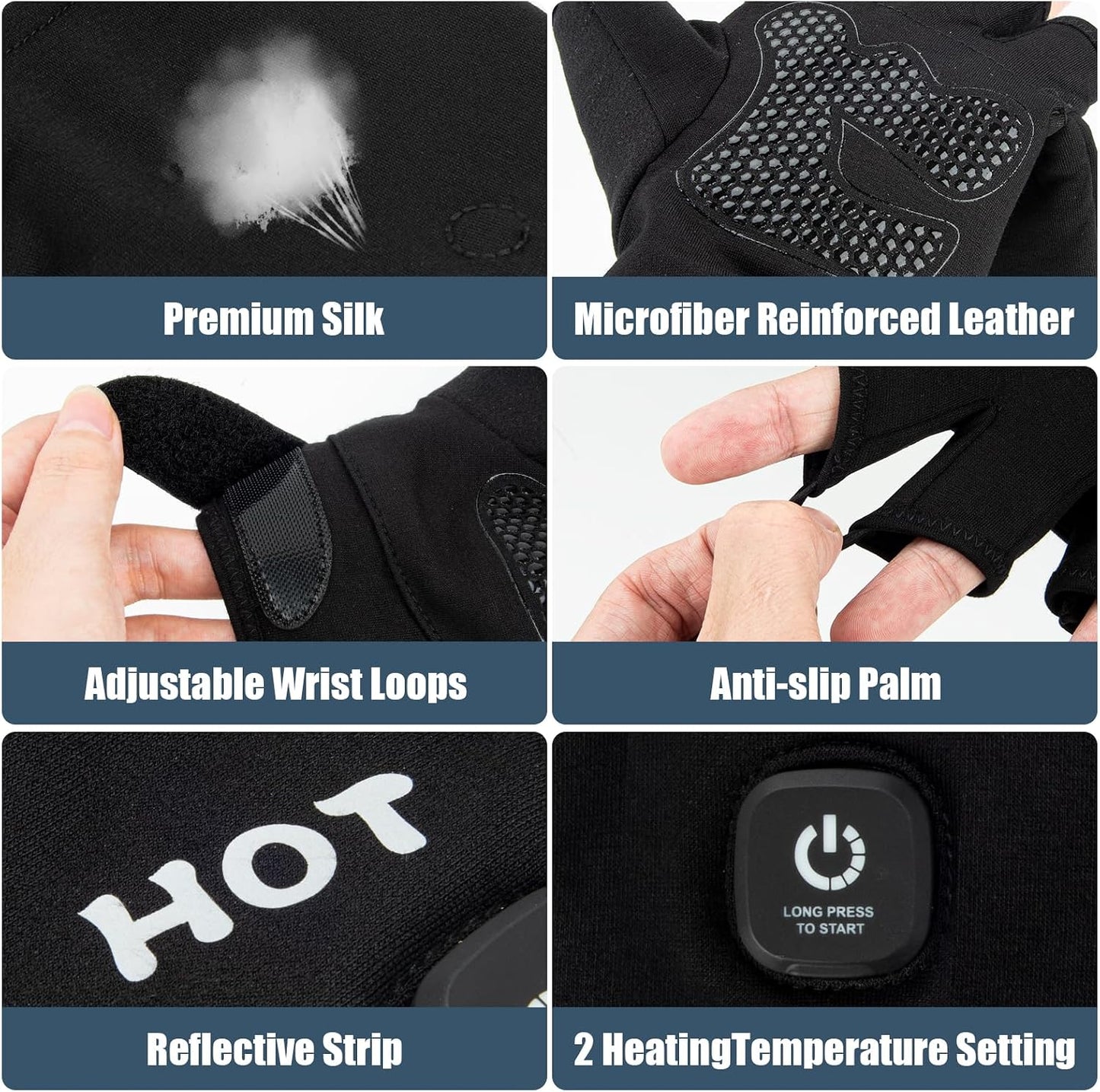 Heated Gloves for Men Women, Rechargeable Full & Half Hands Electric Gloves Heated Fingerless Touchscreen Gloves Heated Winter Hand Warmer for Work Cycling Skiing Outdoor Snow