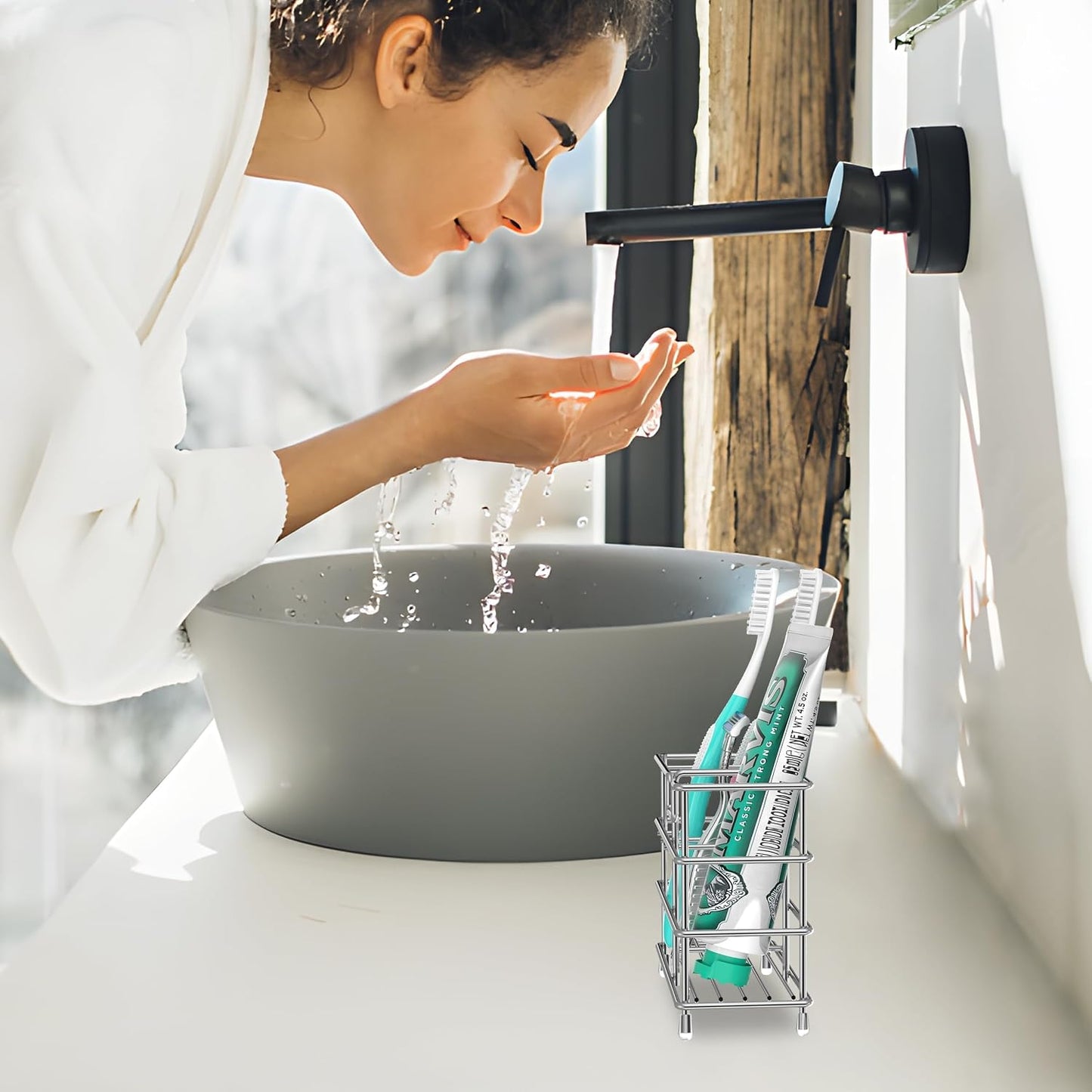 HBlife Toothbrush Holders for Bathroom, 5 Slots Silver Stainless Steel Bathroom Accessories Organizer