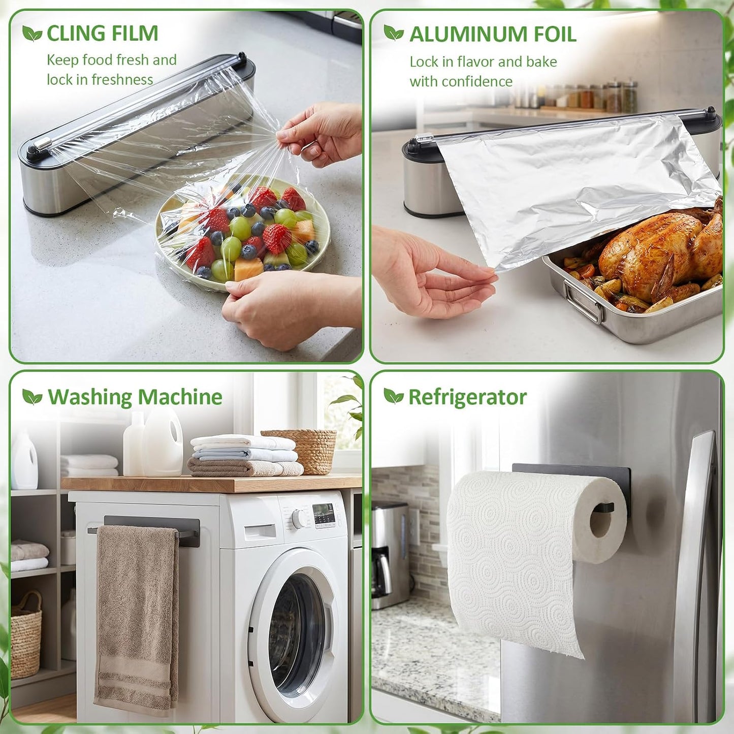 Lothee 2-piece Magnetic Foil & Plastic Wrap Dispenser with Cutter and Magnetic Paper Towel Holder Stainless Steel Kitchen Organizer Set Space Saving for Drawer Countertop Fit 12" Cling Film & 9" Paper