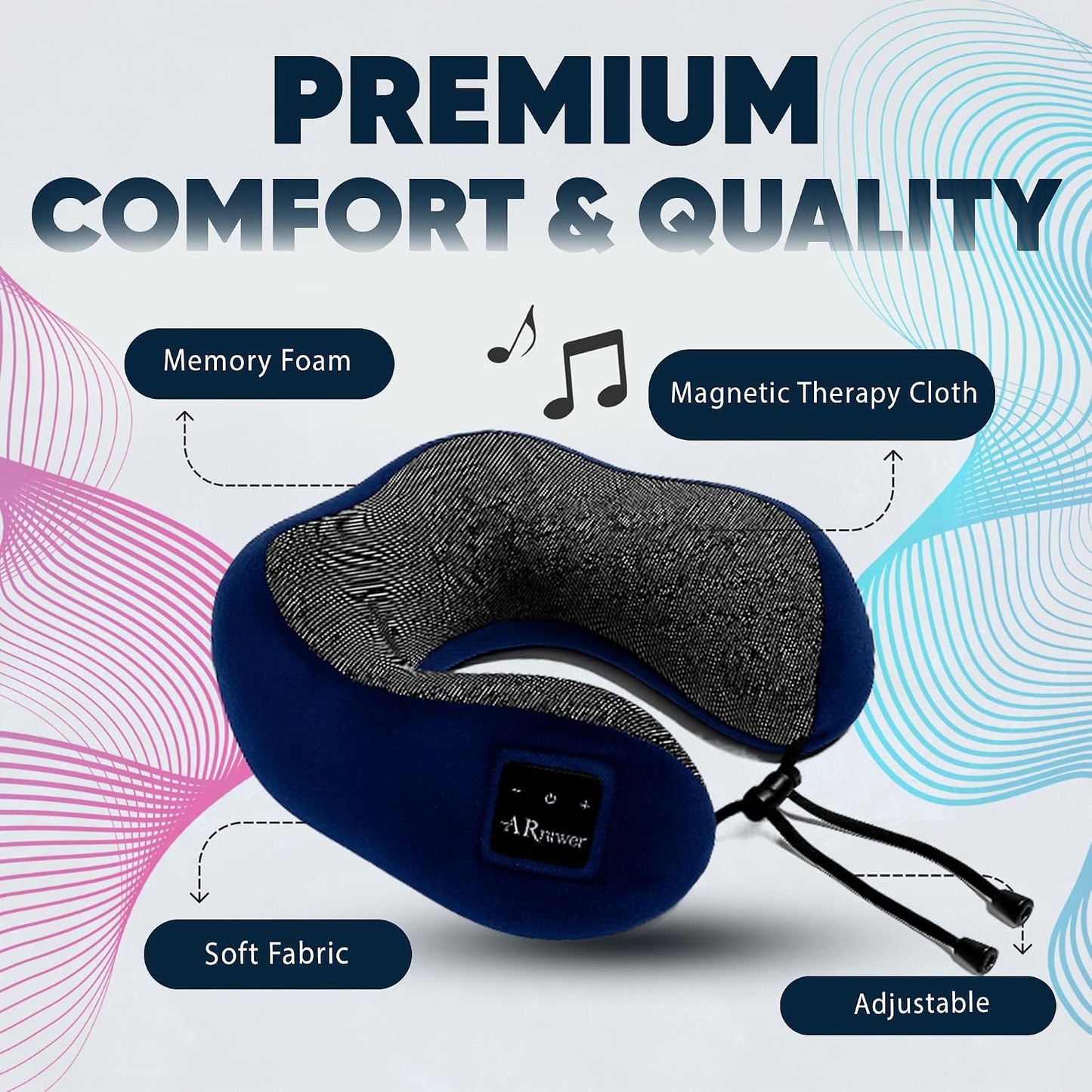 Bluetooth Music Semicircular Neck Pillow Wireless Bluetooth Speaker Suitable Airplane,Bus,Train,Car,Office,and Outdoor Camping for Sleeping, Resting The Best Travel Essentials. (Black)