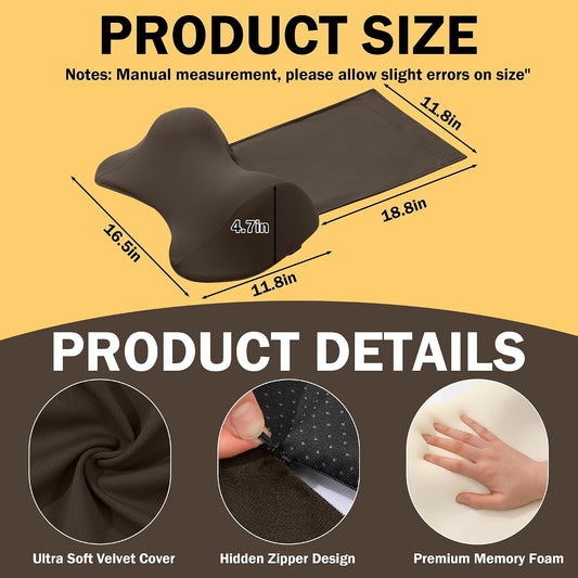Neck Pillows for Recliner, Memory Foam Headrest Pillow with Non-Slip Backing and Elastic Straps, Recliner Neck Pillow for Pain Relief and Side Sleeping (Brown)