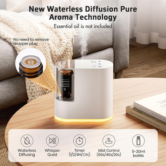 Waterless Essential Oil Diffuser, Ultra-Quiet Cordless Rechargeable Aromatherapy Diffuser,7 Colors LED,3 Mist Modes, Timer, Mini Portable for Room,Office,Bathroom, Hotel, Yoga - White
